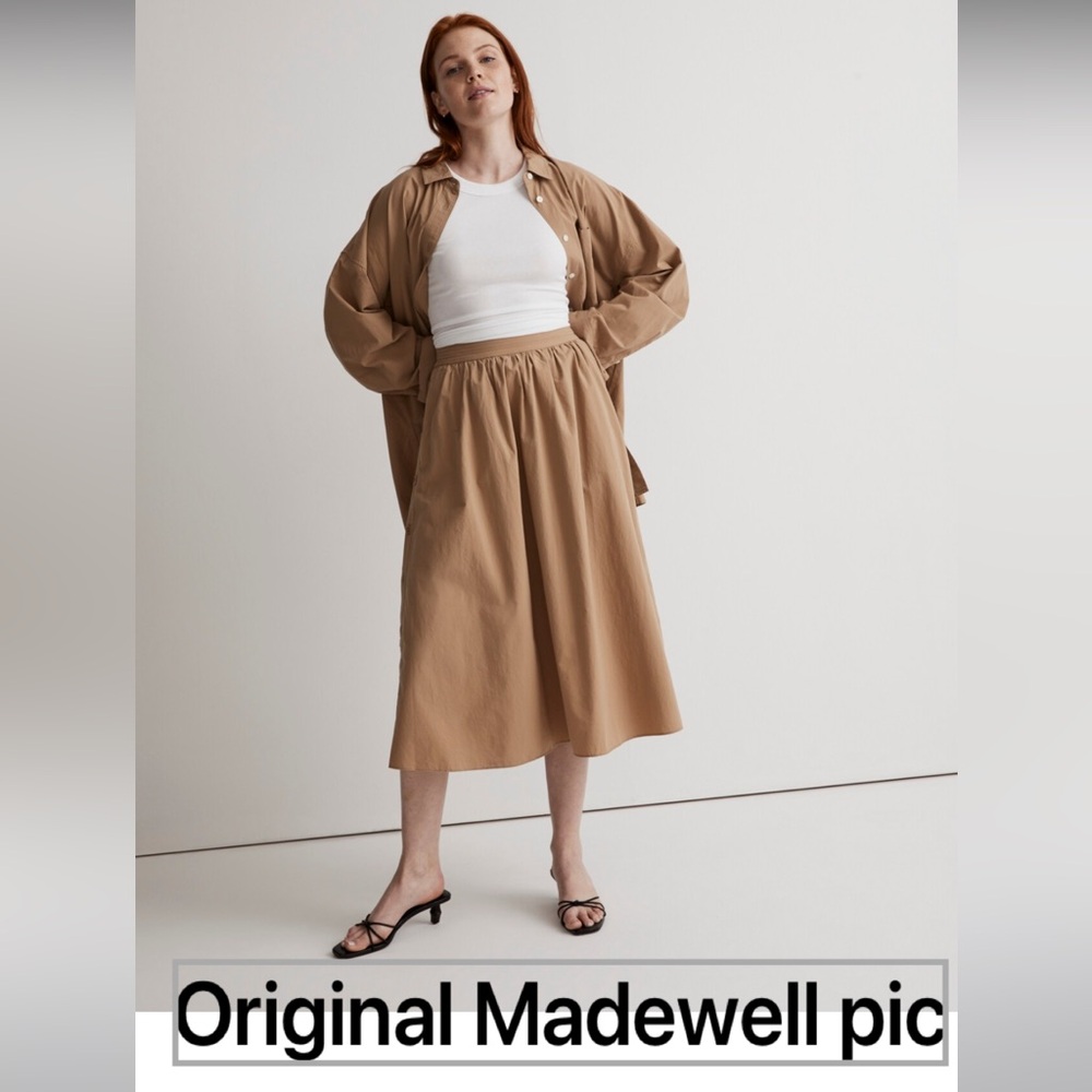 MADEWELL signature poplin side-button midi skirt/ size xxs/ seed khaki color - Picture 2 of 7